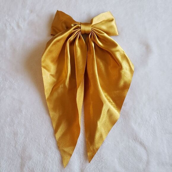 Golden Yellow Satin Hair Bow Barrette - Picture 1 of 3